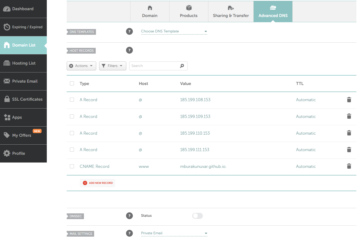 Namecheap DNS Settings