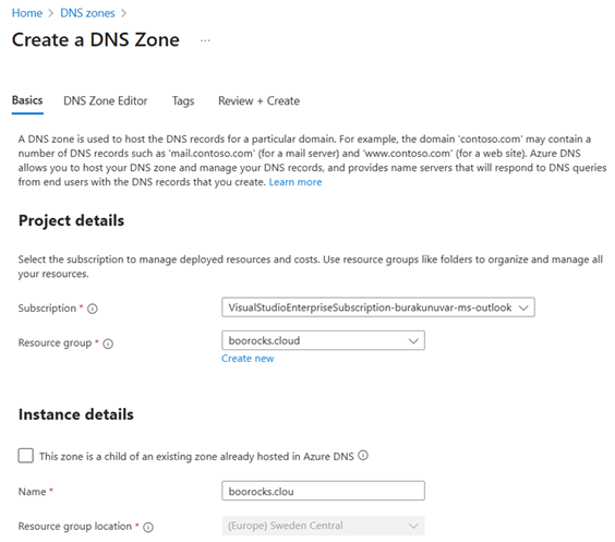 Azure DNS Zone Creation
